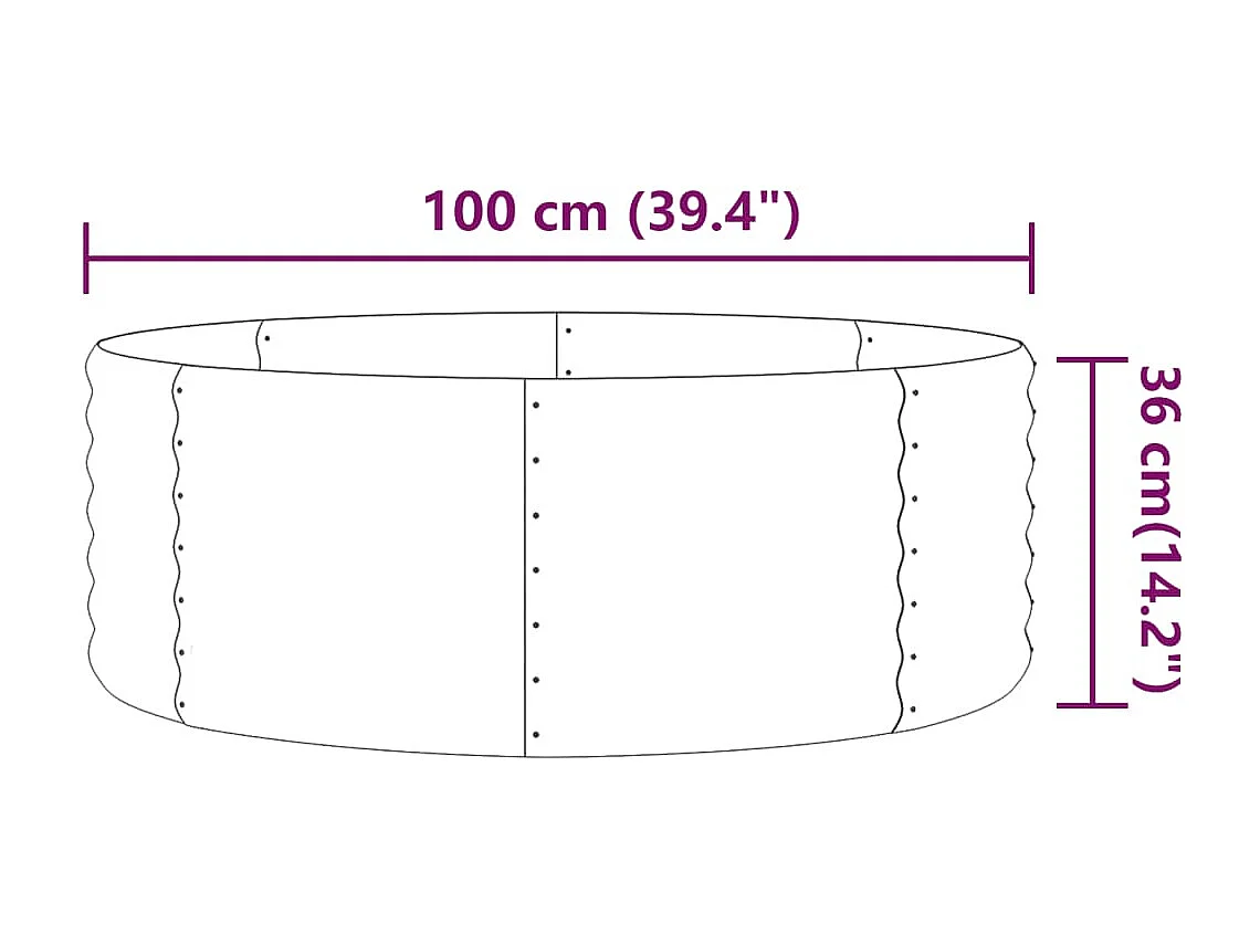 Canteiro elevado jardim 100x100x36 aço revestido a pó prateado