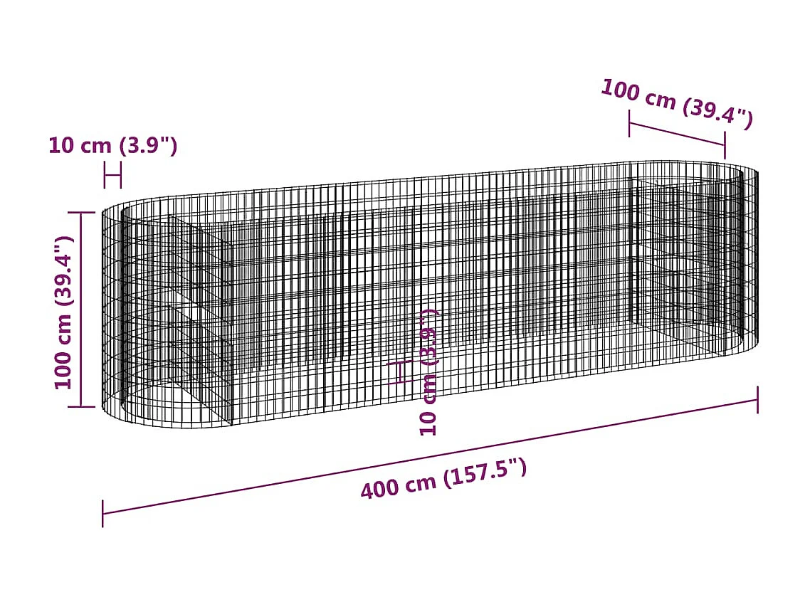 Lit surélevé à gabion Fer galvanisé 400x100x100 cm