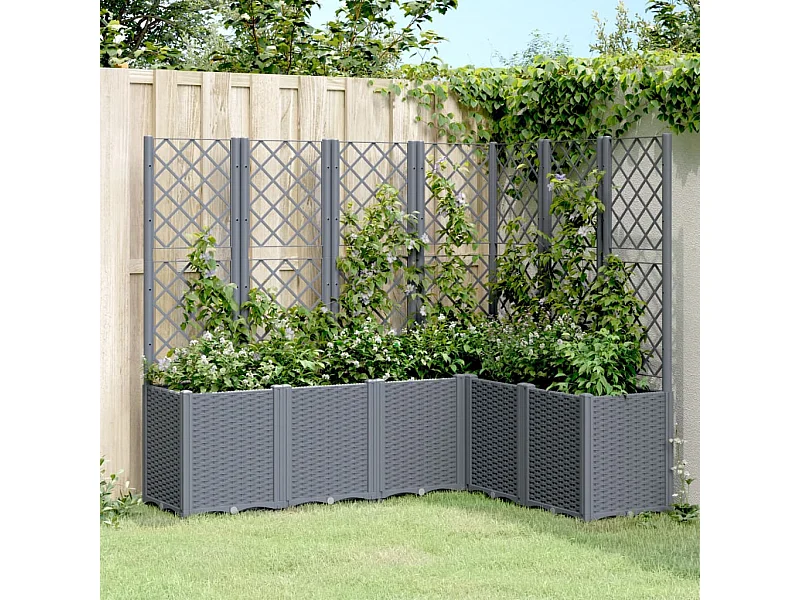 Jardinière avec treillis gris 160x120x140 cm PP