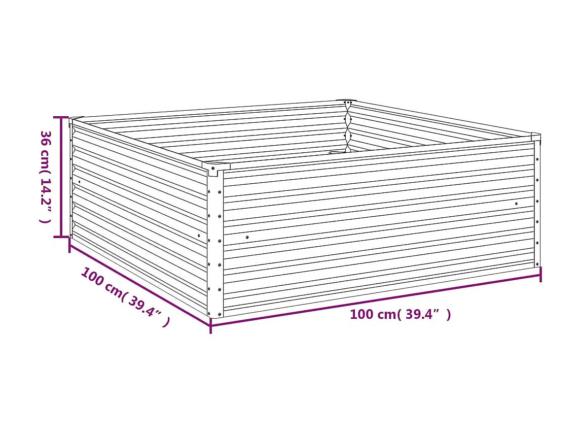 Canteiro elevado de jardim 100x100x36 cm aço corten