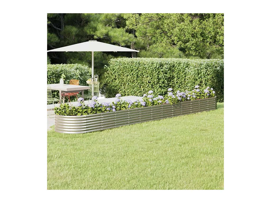 Jardinera arriate acero recubrimiento polvo plata 512x80x36 cm