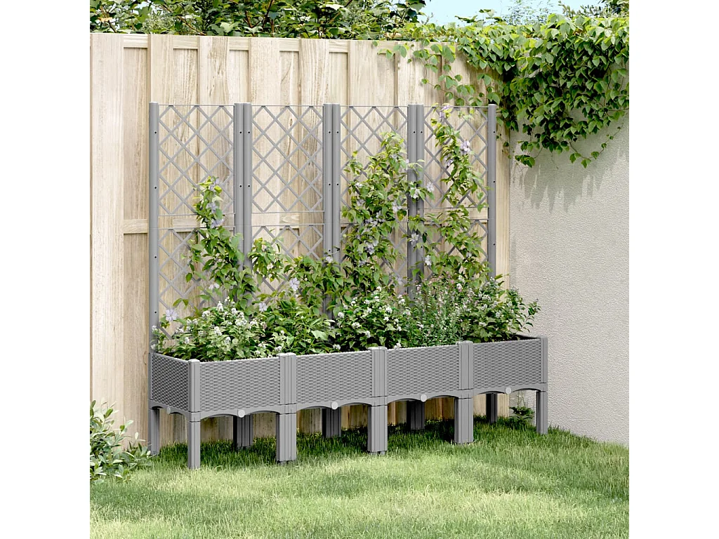 Vaso/floreira jardim c/ treliça 160x40x142 cm PP cinzento-claro