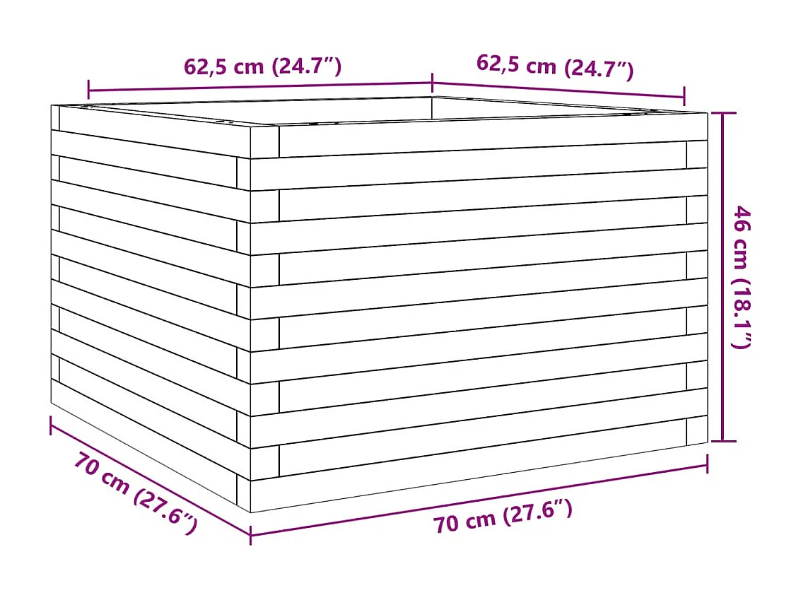 Jardinera de madera de pino impregnada 70x70x46 cm