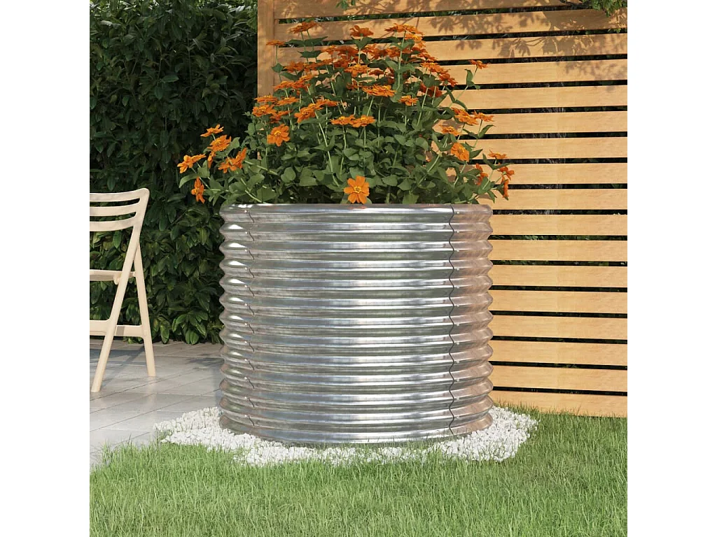 Vaso/floreira de jardim aço revestido a pó 80x80x68 cm prateado