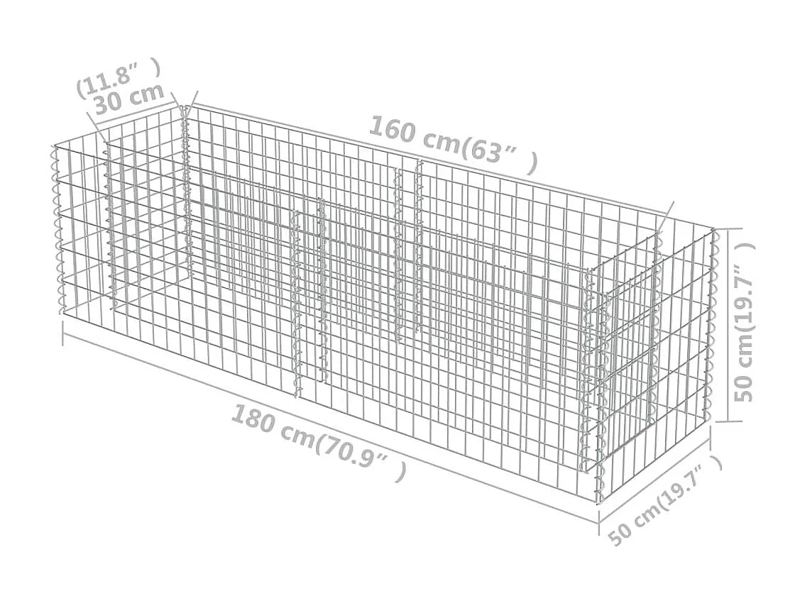 Lit surélevé à gabion Acier galvanisé 180x50x50 cm