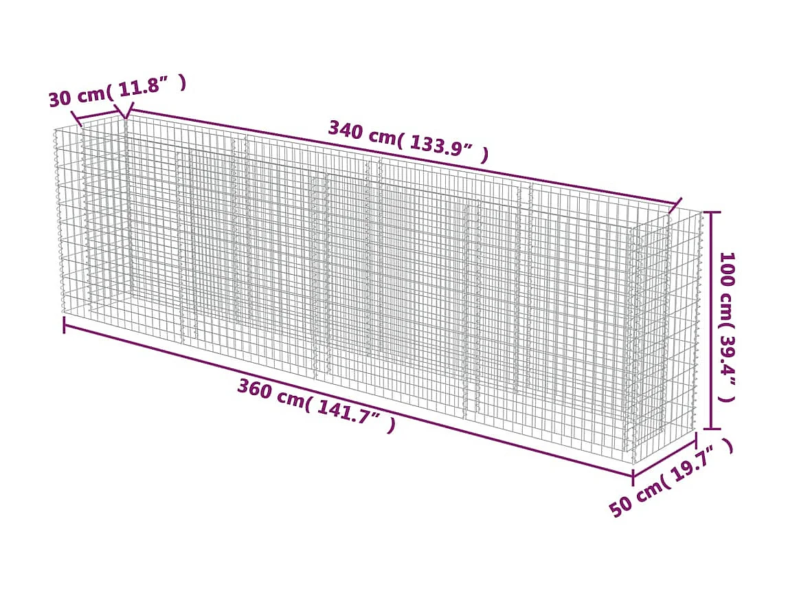 Lit surélevé à gabion Acier galvanisé 360x50x100 cm