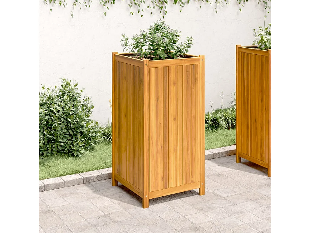 Jardinera con forro madera maciza de acacia 50x50x100 cm