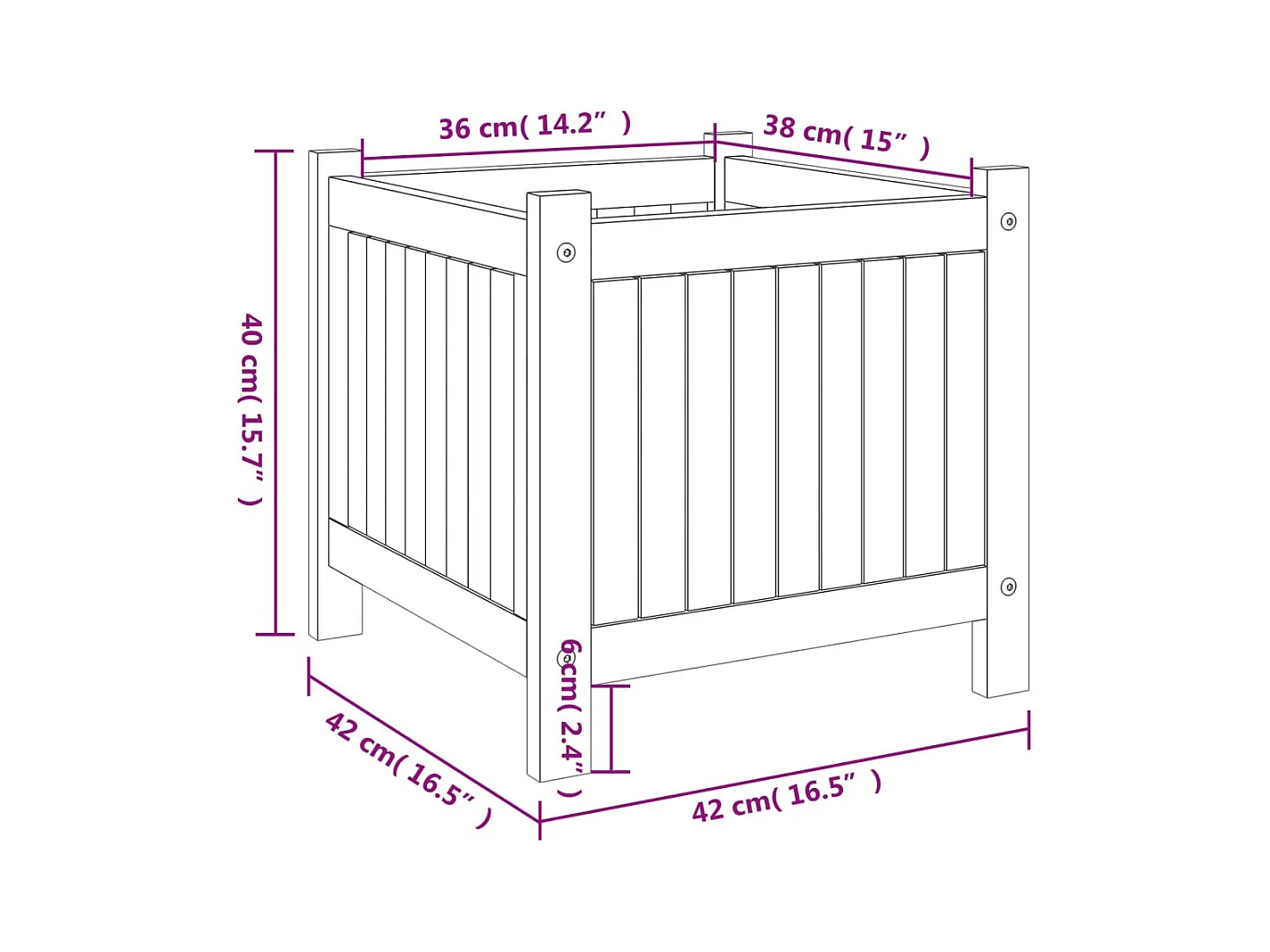 Vaso/floreira de jardim com forro 42x42x40 cm acácia maciça