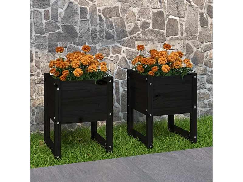Vasos/floreiras 2 peças 40x40x52,5 cm pinho maciço preto