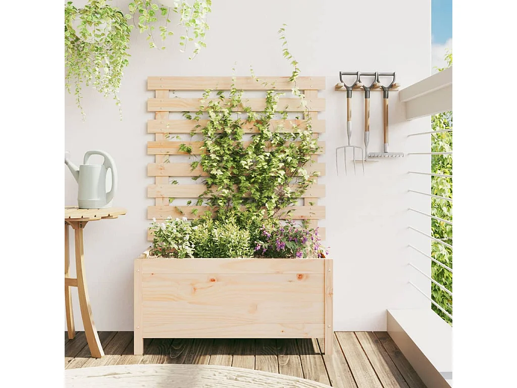 Jardinière avec support 79x39,5x114 cm bois de pin massif