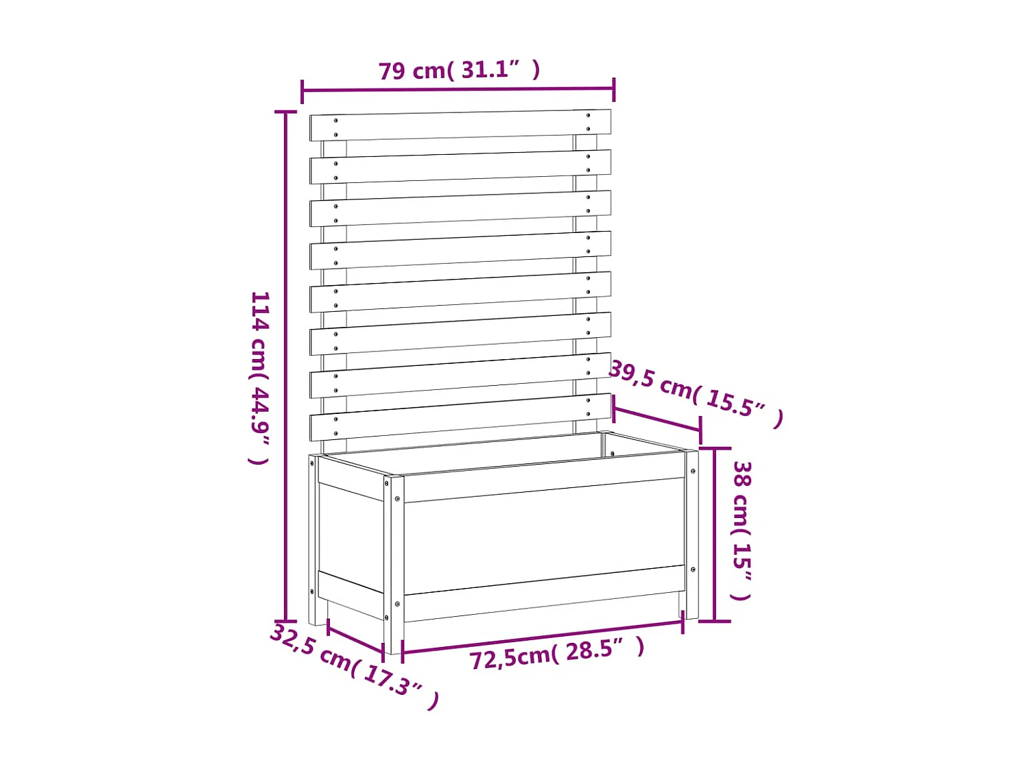 Vaso de jardim c/ suporte 79x39,5x114 cm pinho maciço