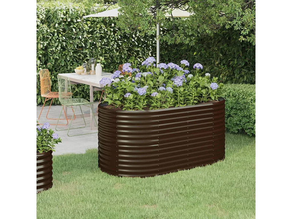Canteiro elevado jardim 152x80x68cm aço revestido a pó castanho