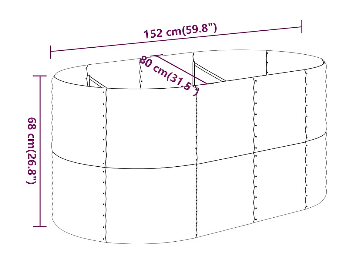 Canteiro elevado jardim 152x80x68cm aço revestido a pó castanho