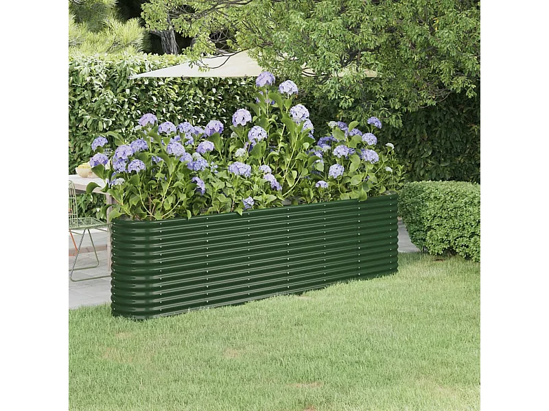 Canteiro elevado jardim 260x40x68 cm aço revestido a pó verde