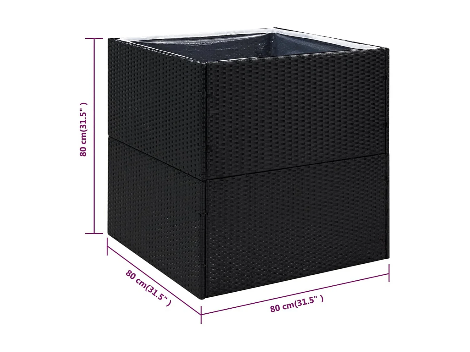 Jardinière Noir 80x80x80 cm Résine tressée