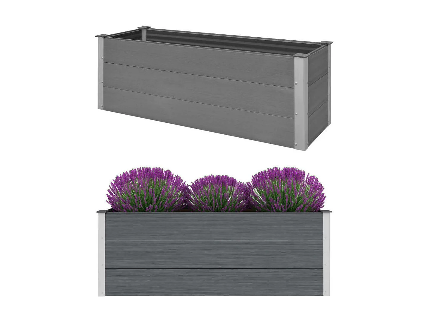 Canteiro elevado para jardim WPC 150x50x54 cm cinzento