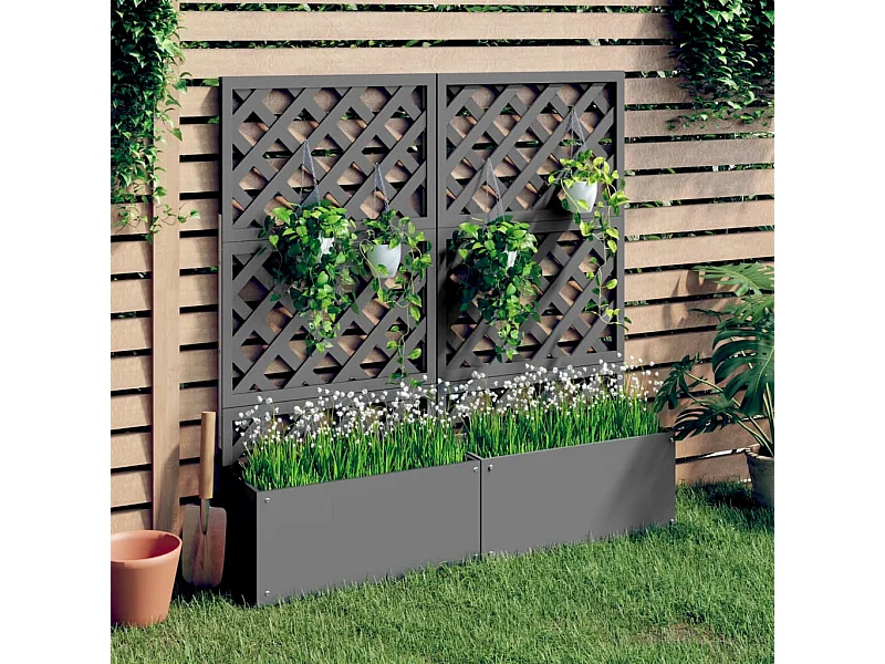 Jardineras con enrejado 2 unidades WPC gris 65x33x135 cm