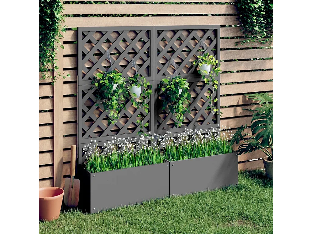 Jardineras con enrejado 2 unidades WPC gris 65x33x135 cm