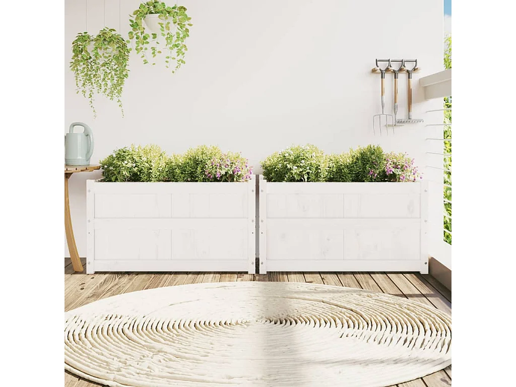 Jardinières 2 pièces blanc bois de pin massif