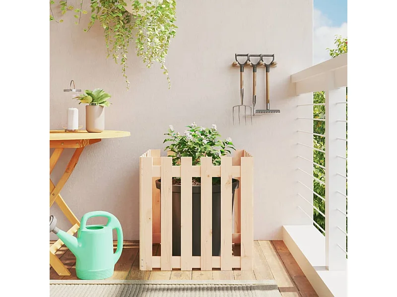 Jardinera con diseño de valla madera maciza de pino 60x60x60 cm