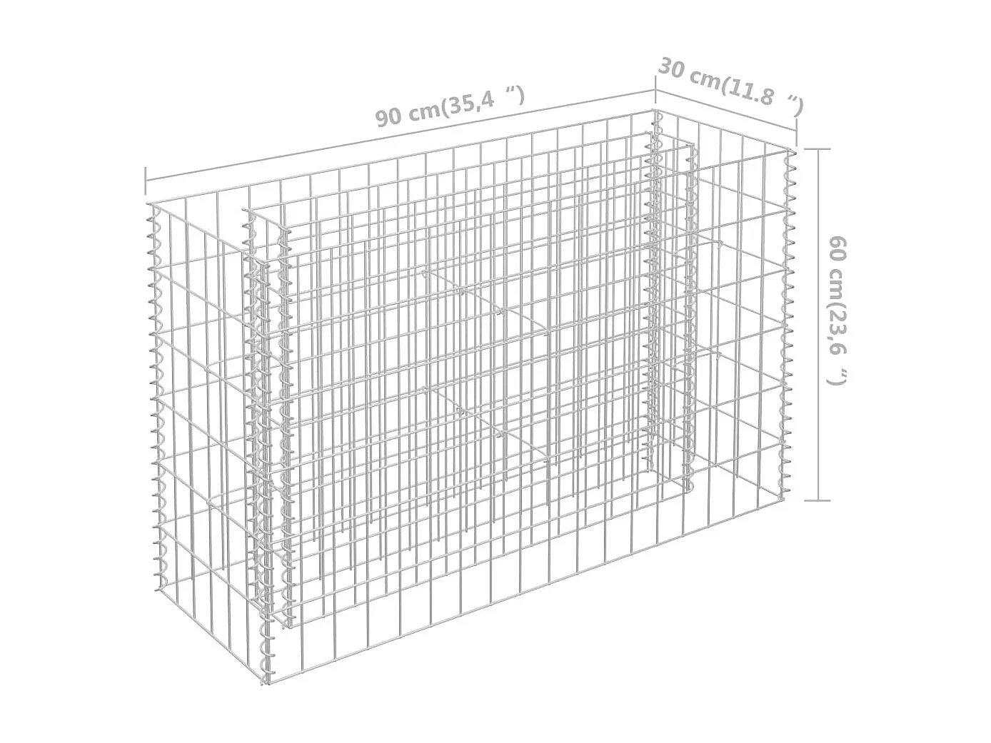 Lit surélevé à gabion Acier galvanisé 90x30x60 cm