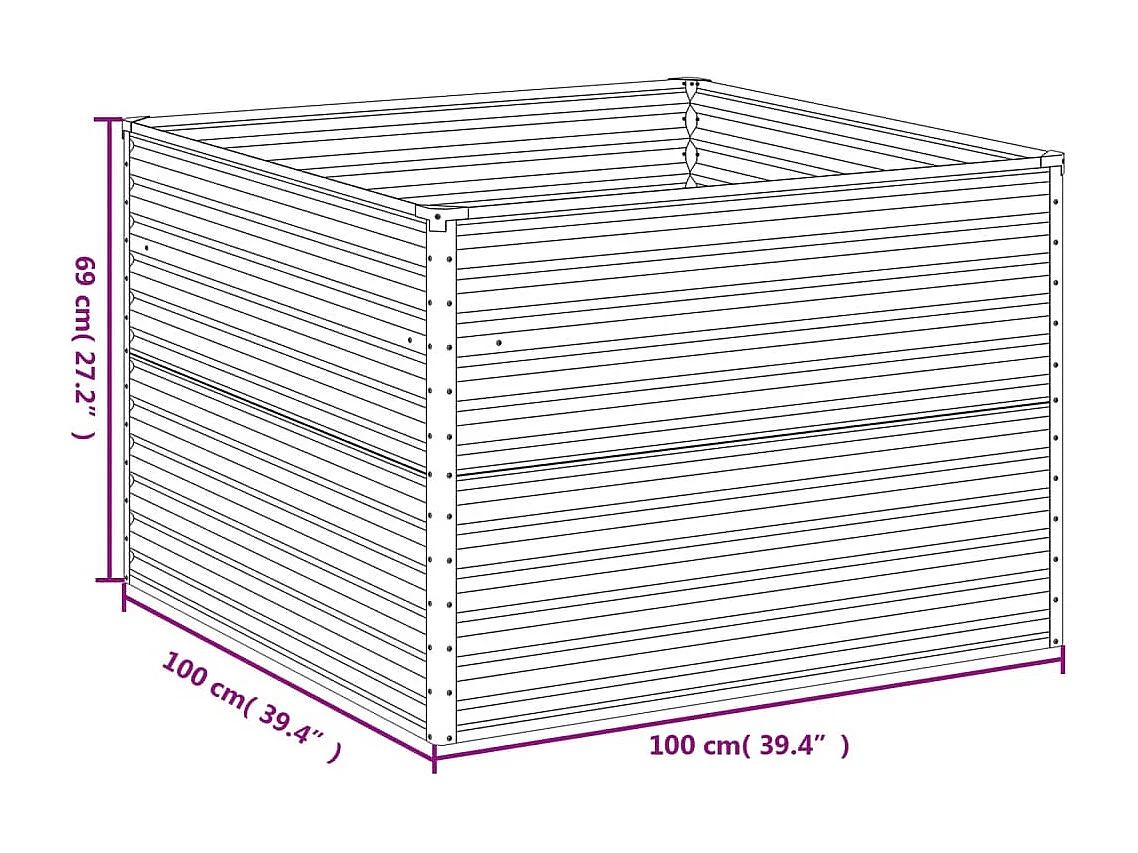 Canteiro elevado de jardim 100x100x69 cm aço corten