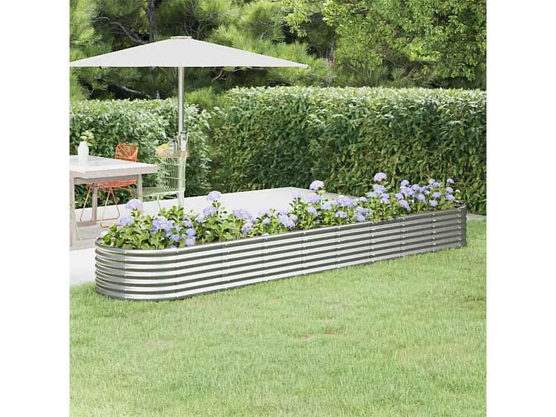 Canteiro elevado jardim 368x80x36cm aço revestido a pó prateado