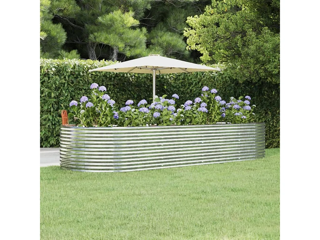 Canteiro elevado jardim 367x140x68 aço revestido a pó prateado
