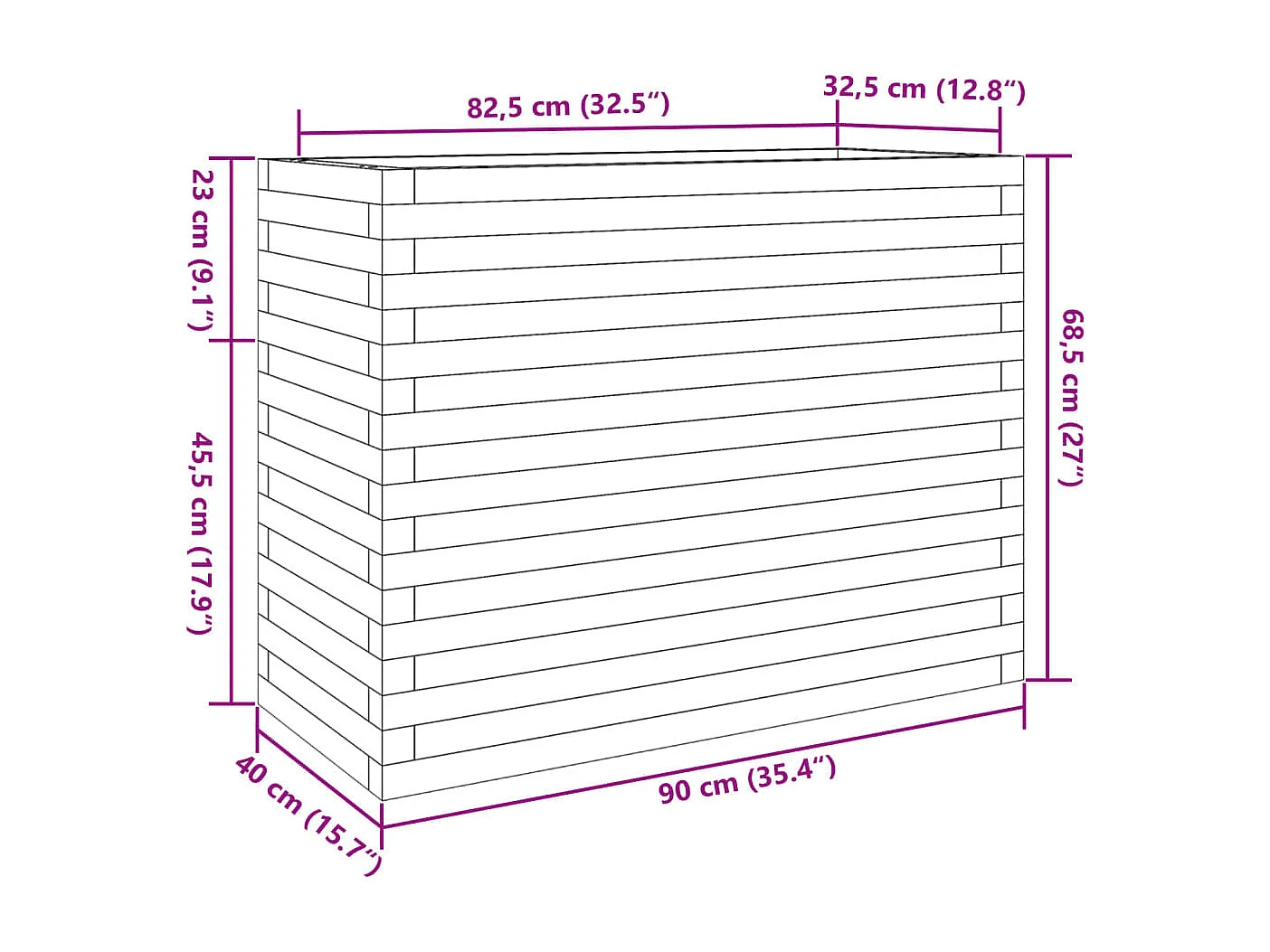 Jardinière 90x40x68,5 cm bois de pin imprégné
