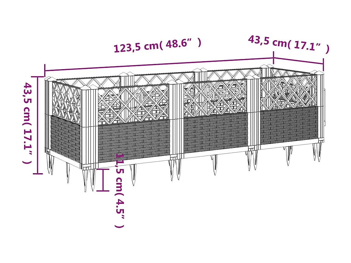 Vaso/floreira jardim c/ estacas 123,5x43,5x43,5 cm PP castanho