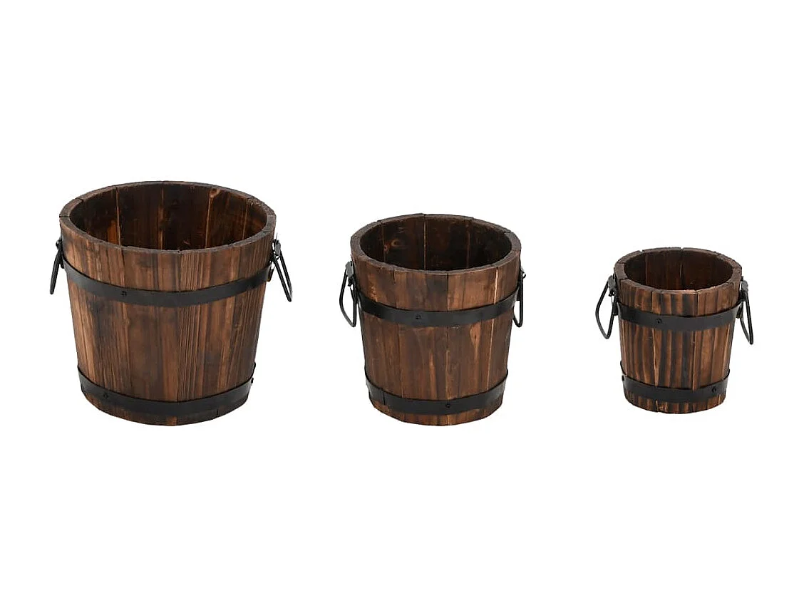 3 peças conjunto de vasos em forma de balde abeto maciço