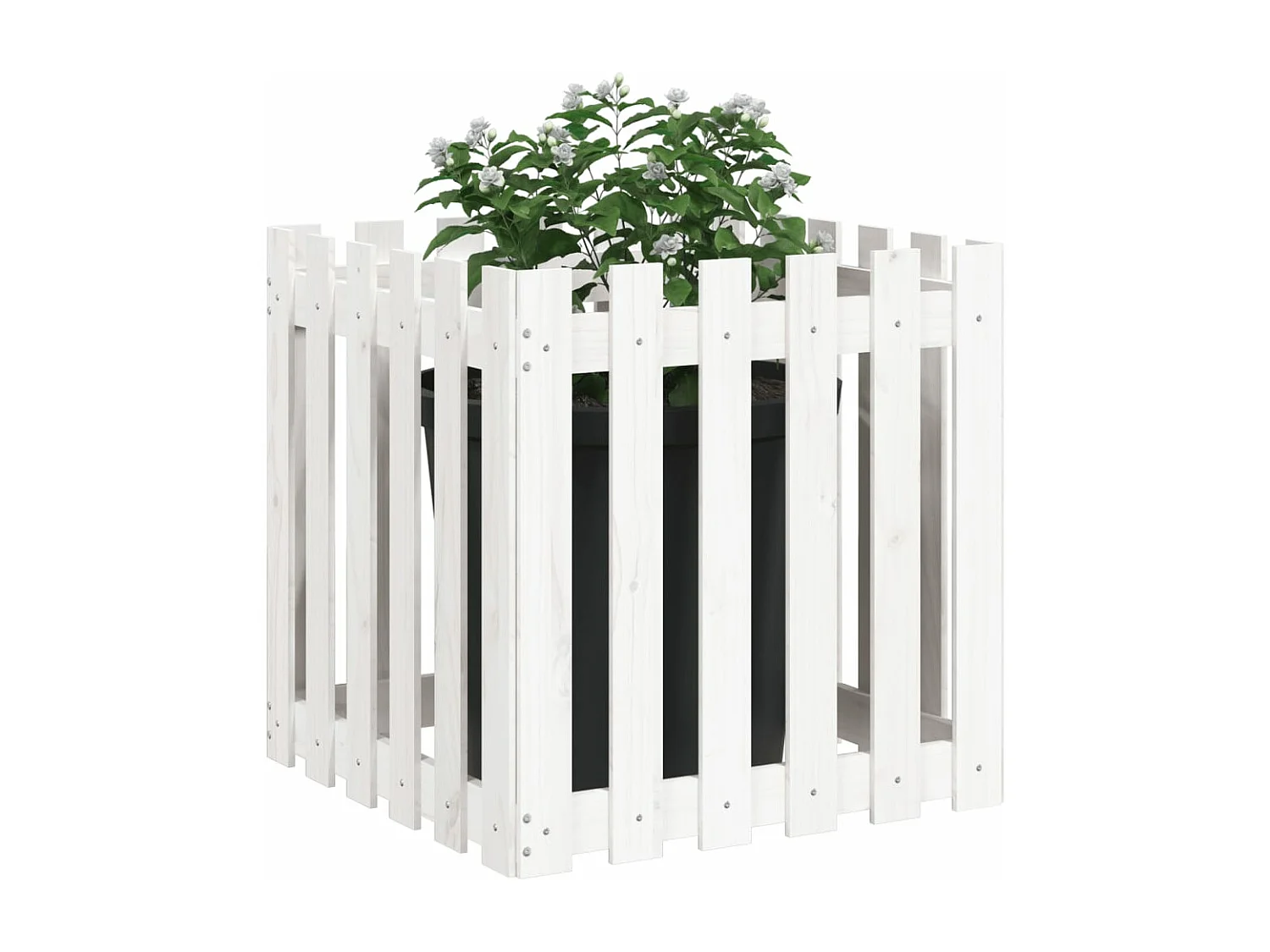 Jardinière avec design de clôture blanc 60x60x60 cm pin massif