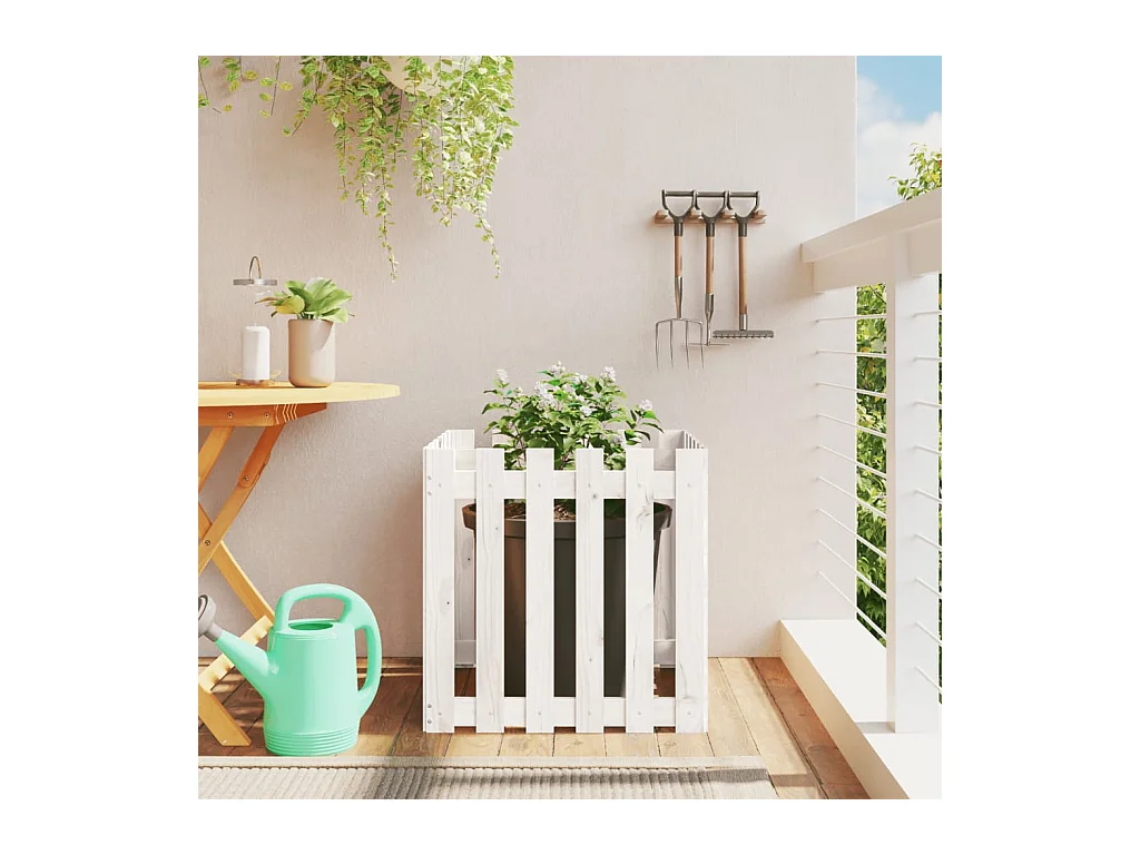 Jardinera diseño de valla madera maciza pino blanca 60x60x60 cm