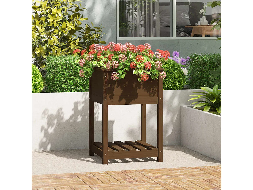 Jardinera de madera maciza de pino marrón 54x54x81 cm