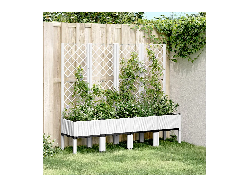 Jardinière avec treillis blanc 160x40x142 cm PP