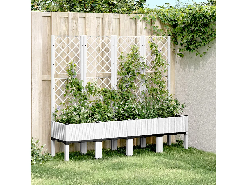 Jardinera con enrejado PP blanco 160x40x142 cm