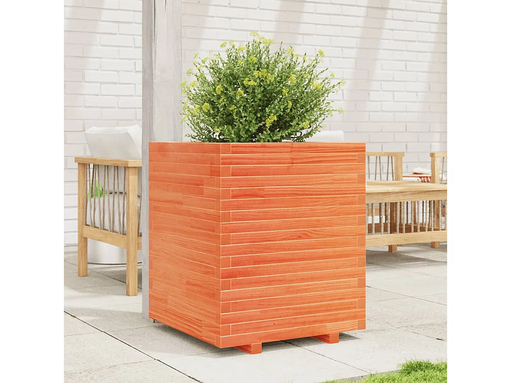 Jardinière cire marron 60x60x72 cm bois de pin massif