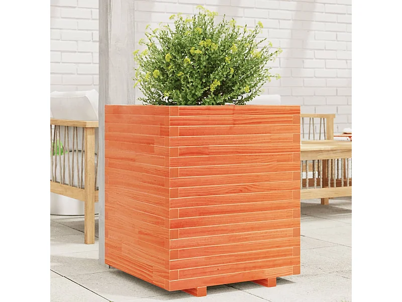 Jardinière cire marron 60x60x72 cm bois de pin massif