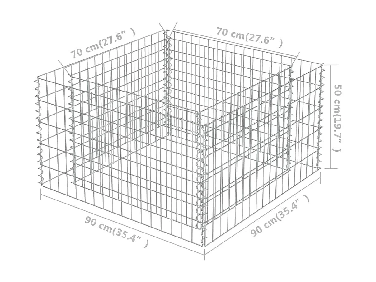 Arriate de gaviones de acero 90x90x50 cm