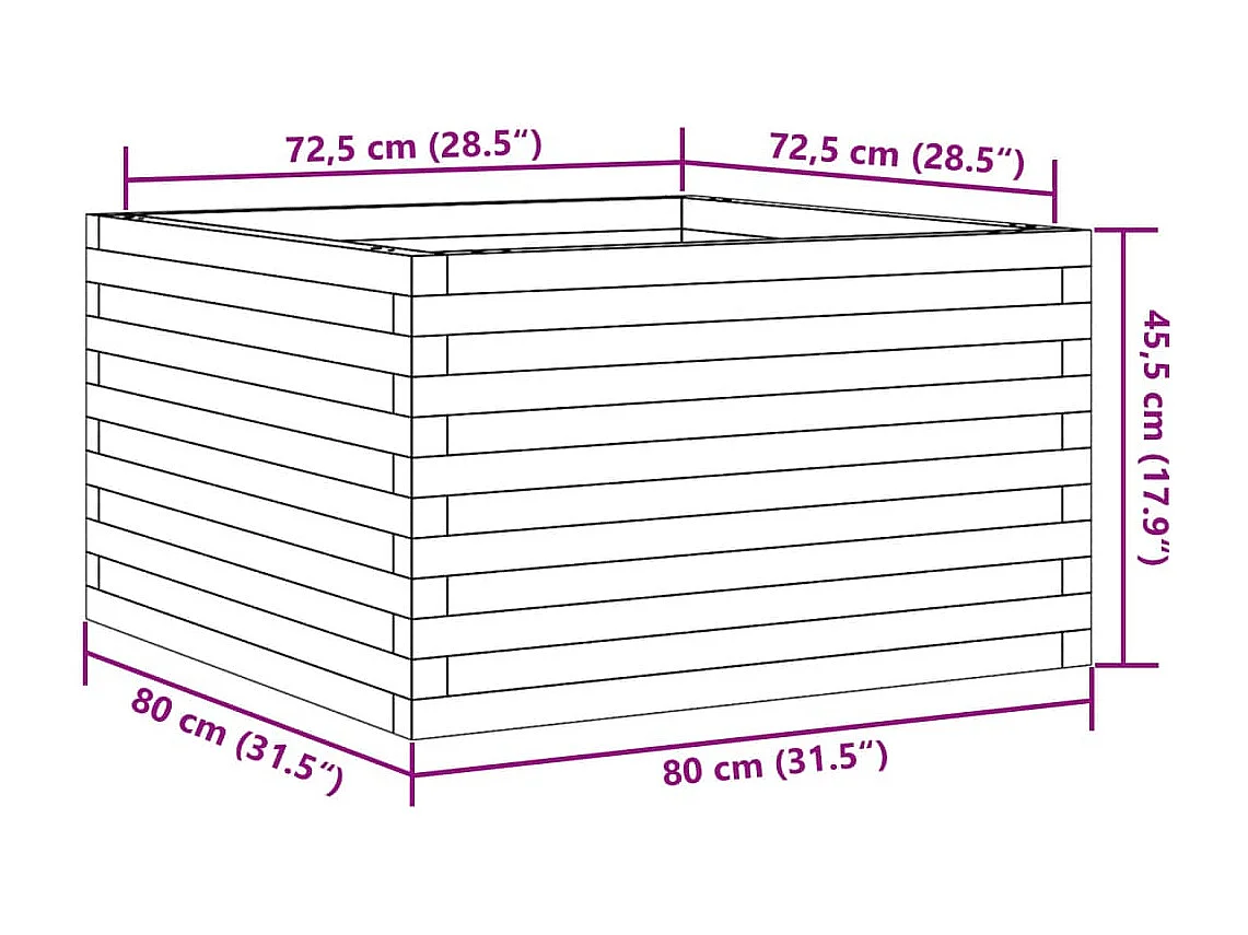 Vaso/floreira de jardim 80x80x45,5 cm pinho maciço branco