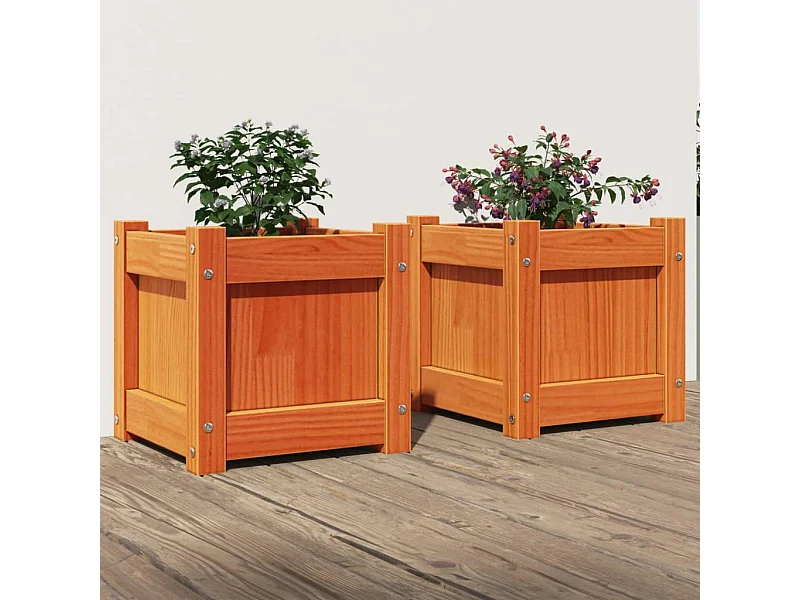 Jardineras de exterior 2 unidades madera maciza de pino marrón cera