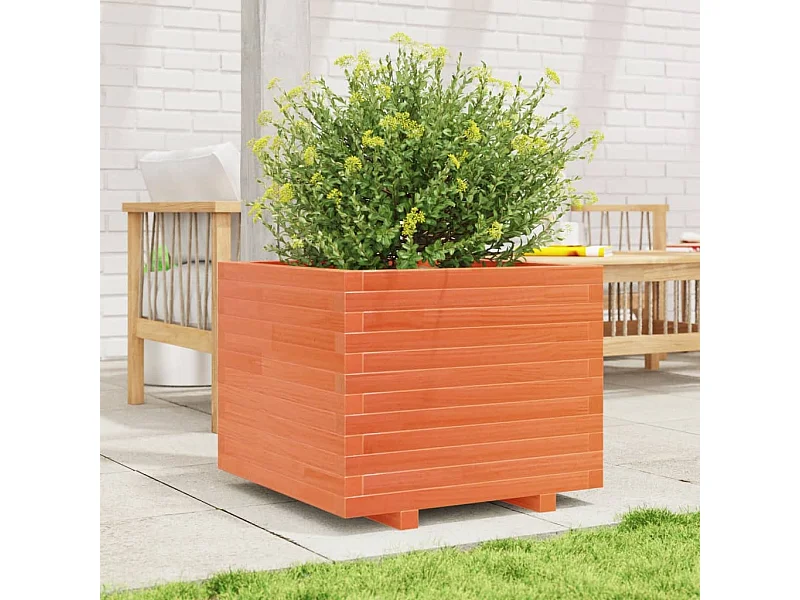 Jardinera madera maciza de pino marrón cera 60x60x49,5 cm