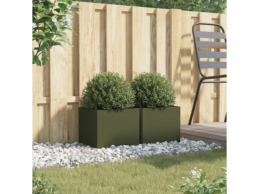 Jardineras 2 unidades acero laminado en frío verde oliva 32x30x29 cm