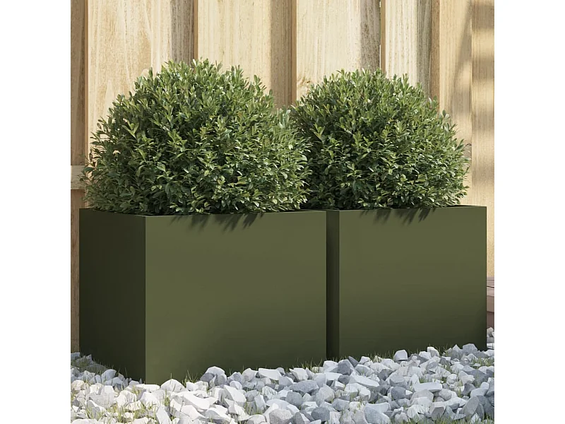 Jardinières 2 pièces vert olive 32x30x29 cm acier laminé à froid