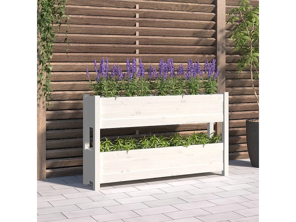 Jardinera de madera maciza de pino blanco 112x25x66 cm
