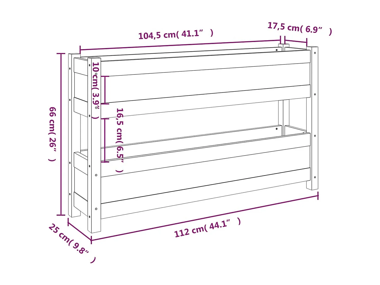 Jardinera de madera maciza de pino blanco 112x25x66 cm