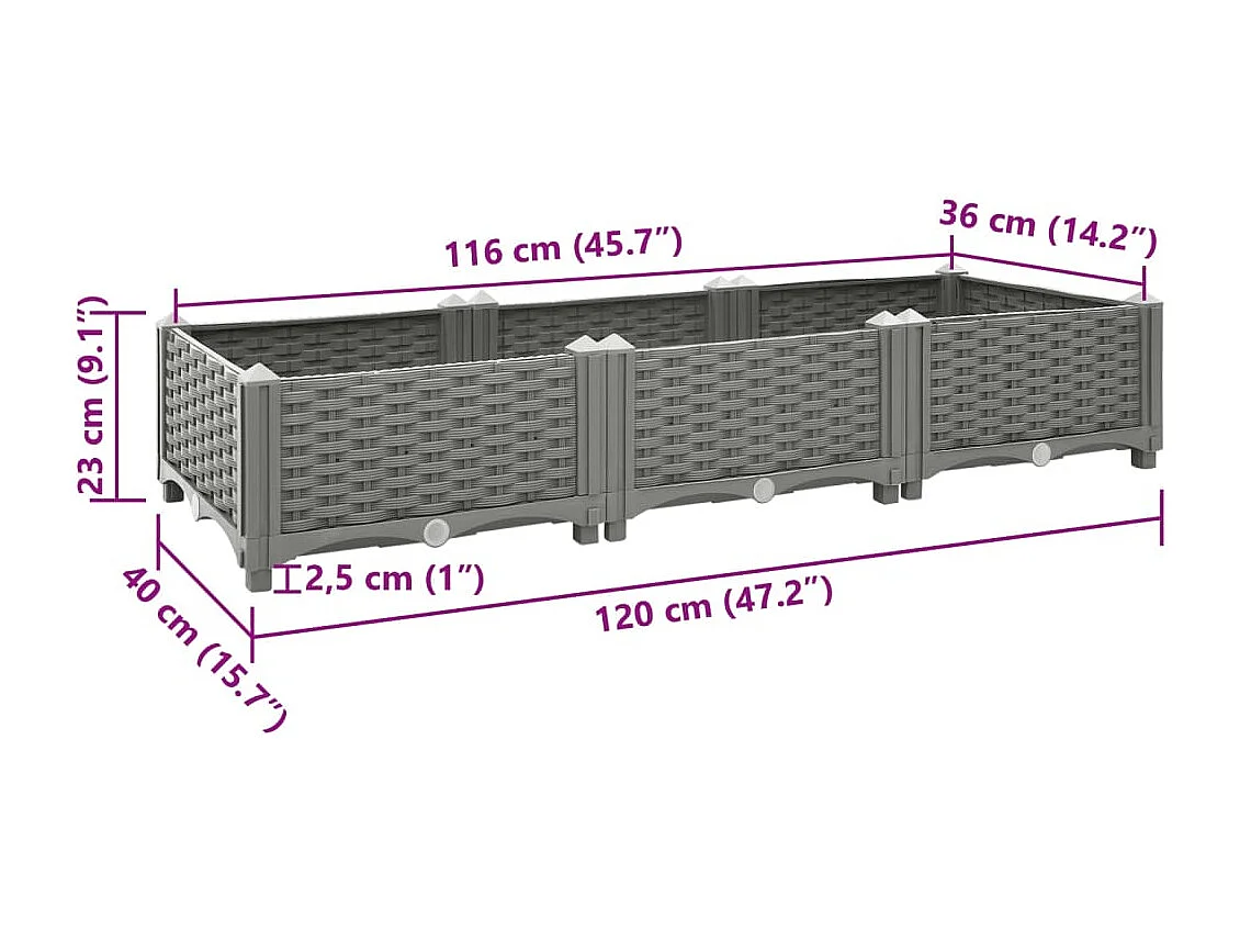 Arriate polipropileno 120x40x23 cm