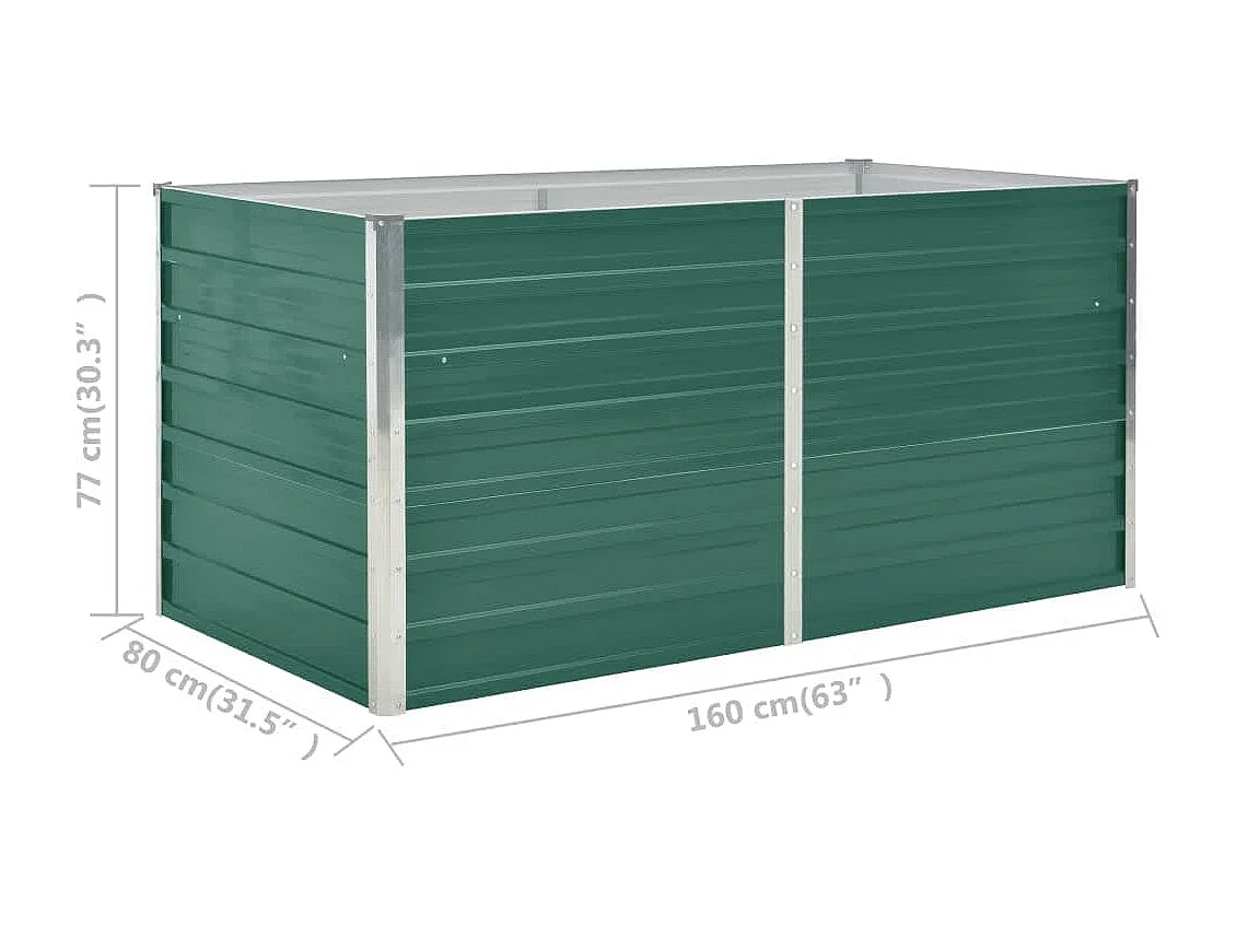 Jardinera elevada de acero galvanizado verde 160x80x77cm