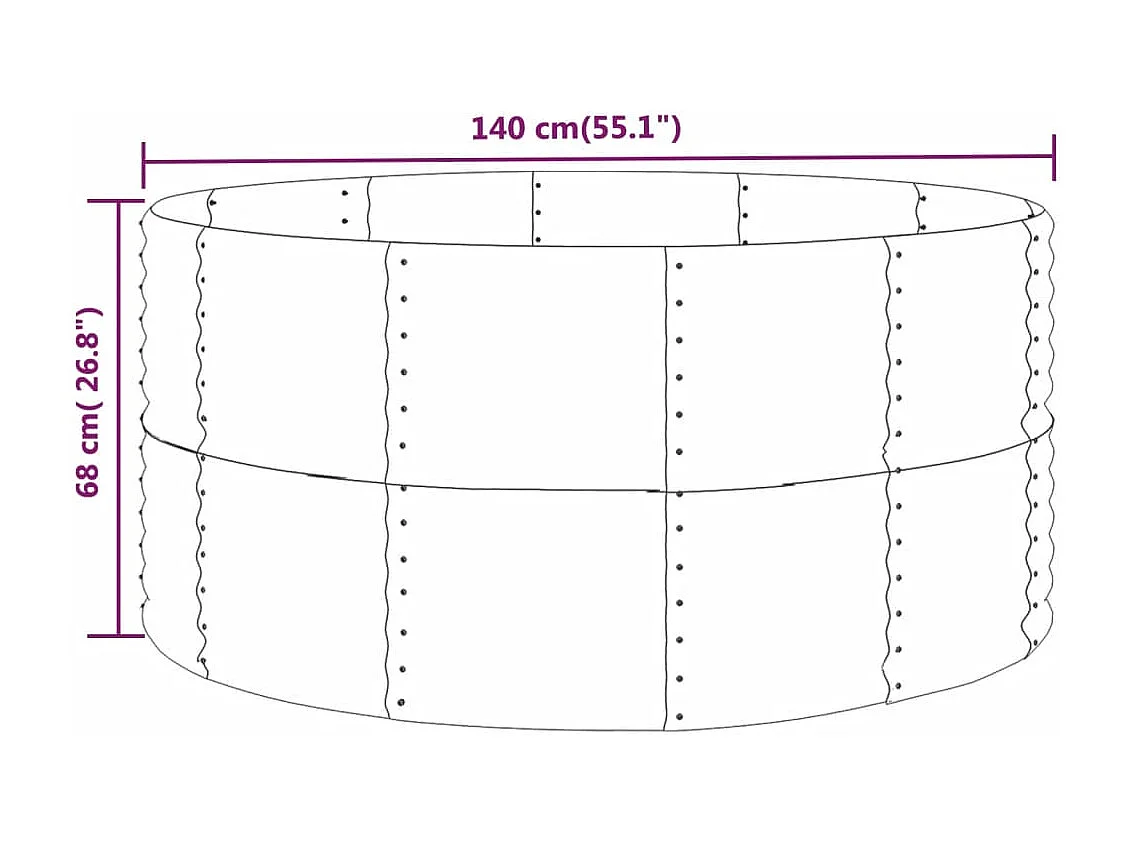Canteiro elevado jardim 140x140x68 aço revestido a pó cinzento
