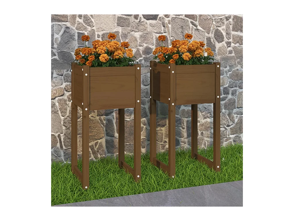 Jardinières 2 pièces Marron miel 40x40x81 cm Bois massif de pin